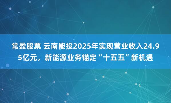常盈股票 云南能投2025年实现营业收入24.95亿元，新能源业务锚定“十五五”新机遇